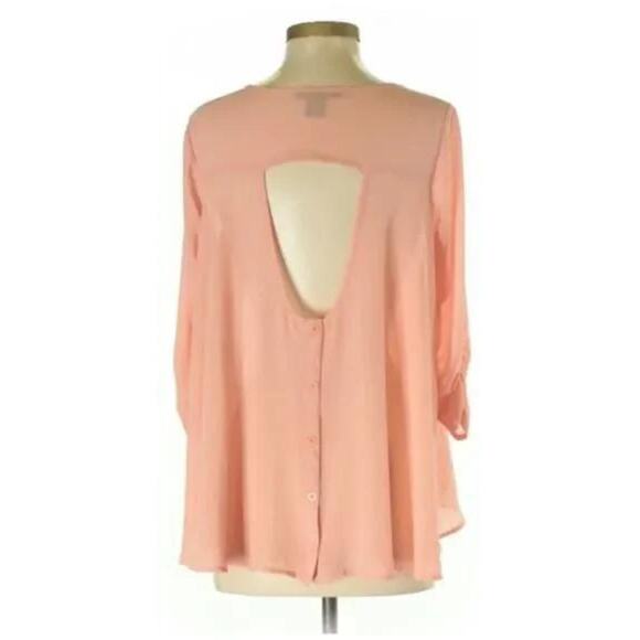 Vintage Material Girl Peach Hi Low Button Front Semi Sheer Shirt Sz Small - Picture 3 of 7